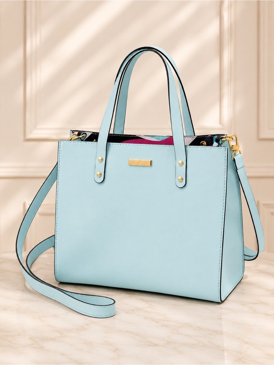 Trina Turk Handbags - Trina Turk Aqua Blue Structured Tote Crossbody Bag Gold Hardware Satchel